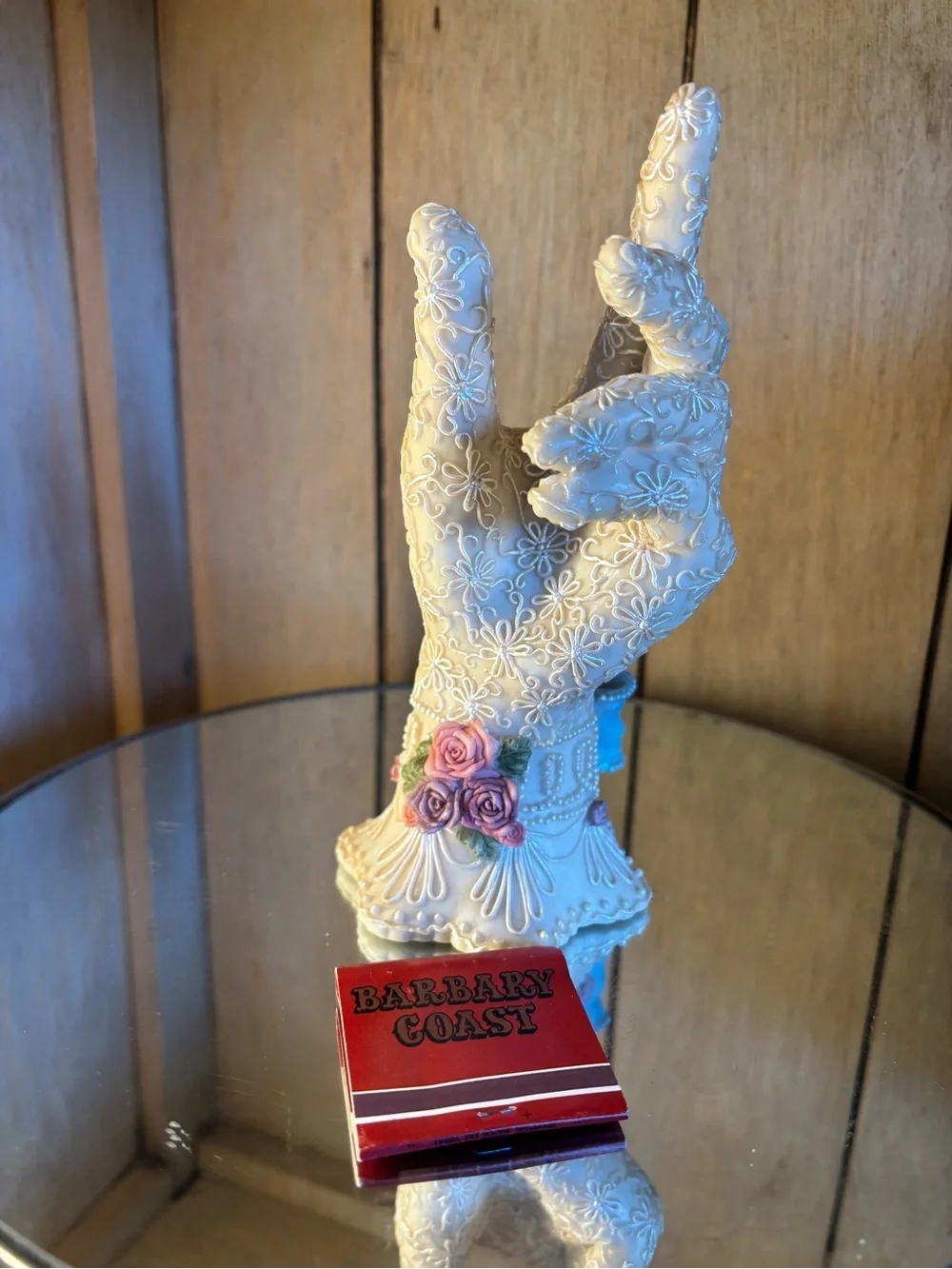 Dezine 1997 BeautifulCream Decorative Gloved Hand Statue with Pink Rose Accents